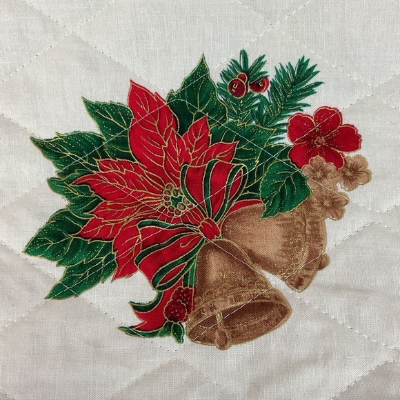 Vintage RED pre quilted Christmas holiday fabric crafting project 2 HUGE panels - Picture 4 of 11